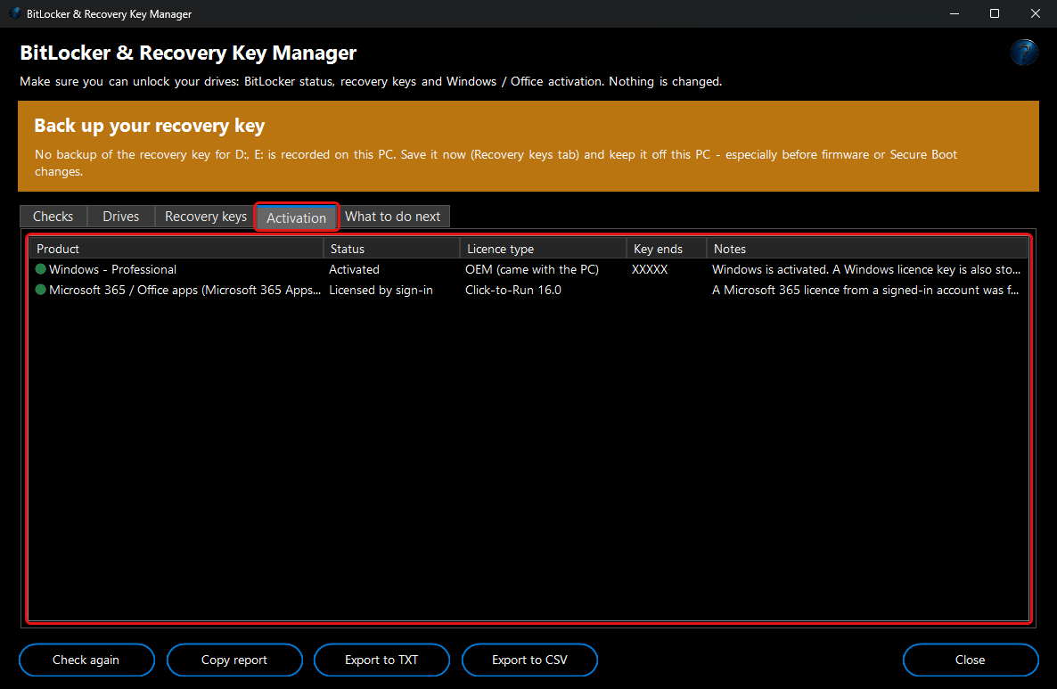 BitLocker & Recovery Key Manager - Windows and Office activation