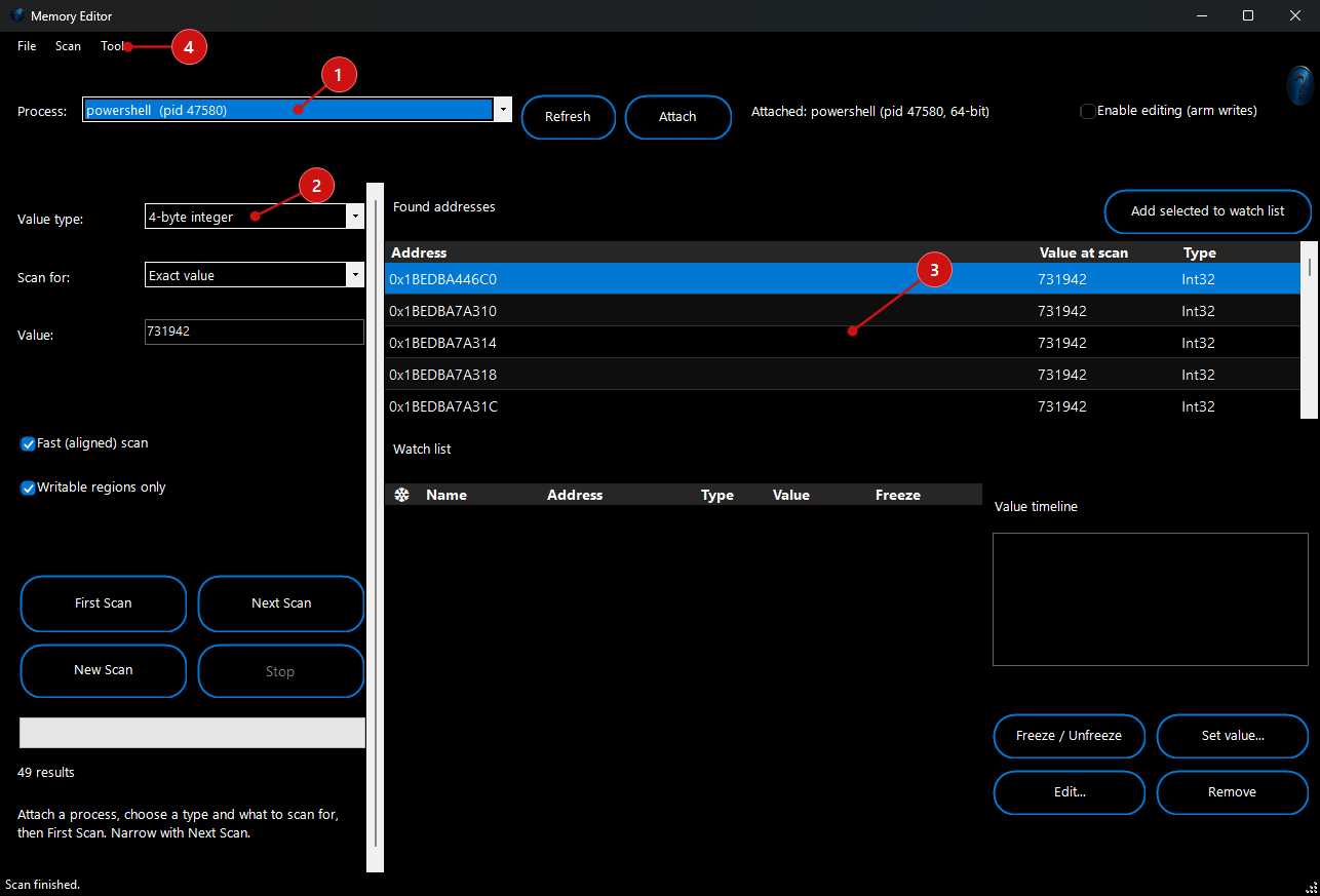 FW Admin Tech Tool Pro - Memory Editor main window
