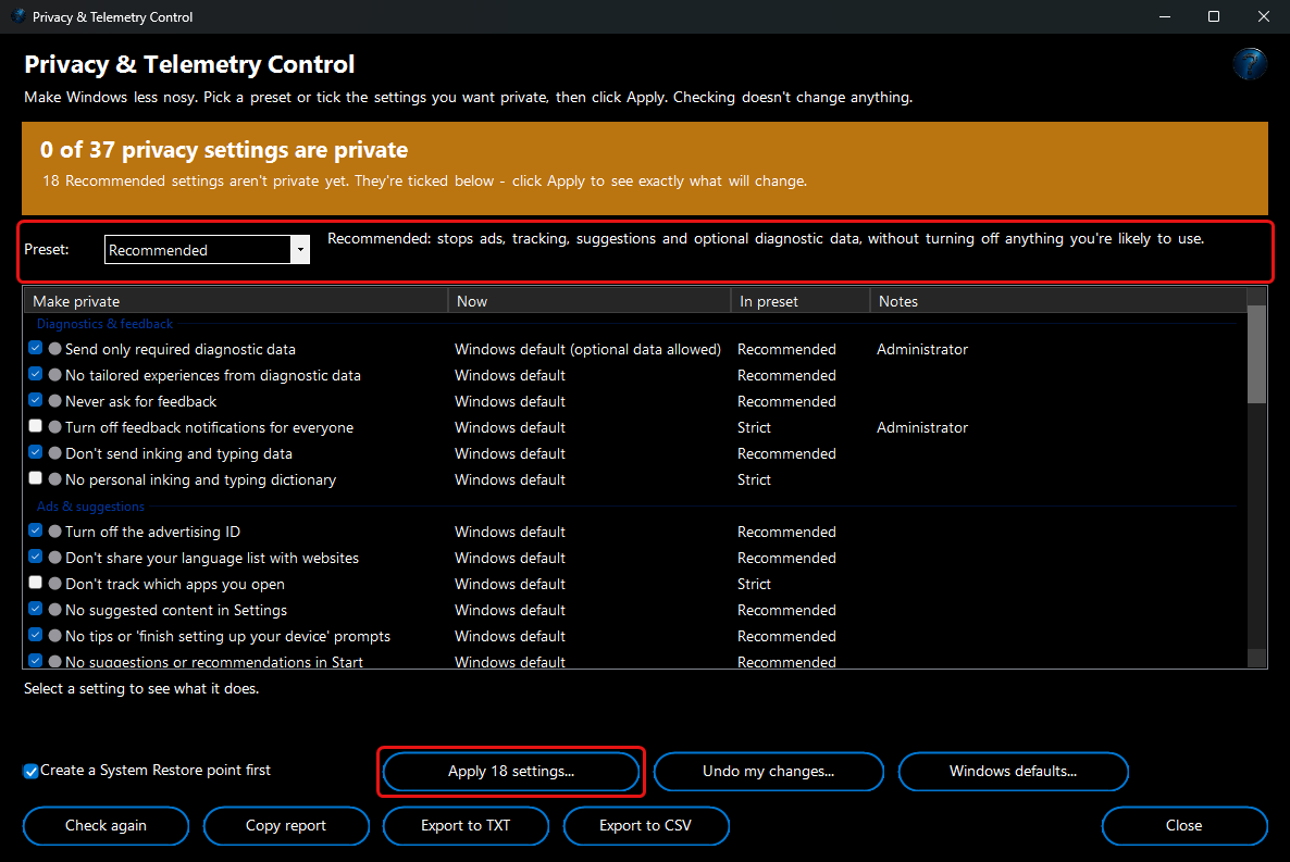 FW Admin Tech Tool Pro - Privacy & Telemetry Control