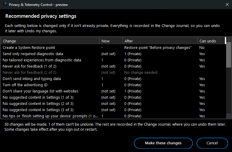 Privacy & Telemetry Control - preview of the changes