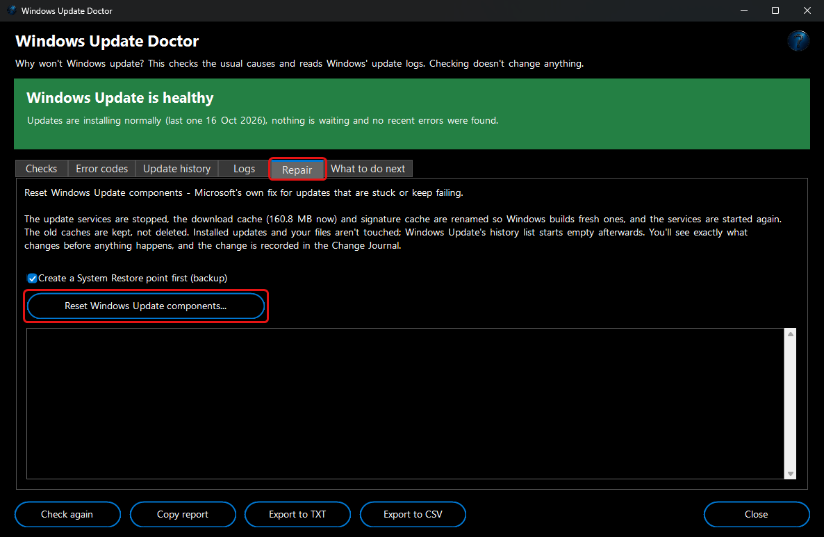 Windows Update Doctor - guided reset