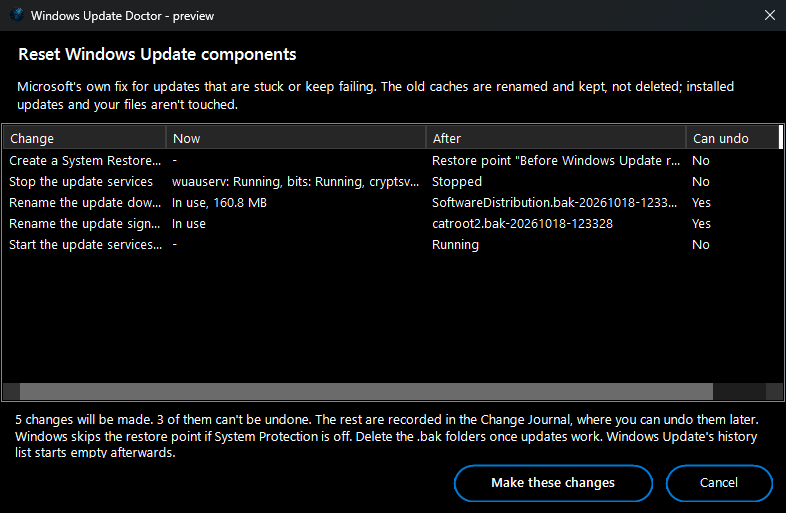 Windows Update Doctor - reset preview